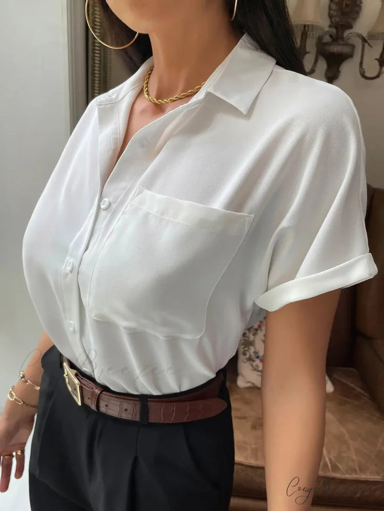 Chiffon Short-Sleeve Relaxed Shirt blouse-250223