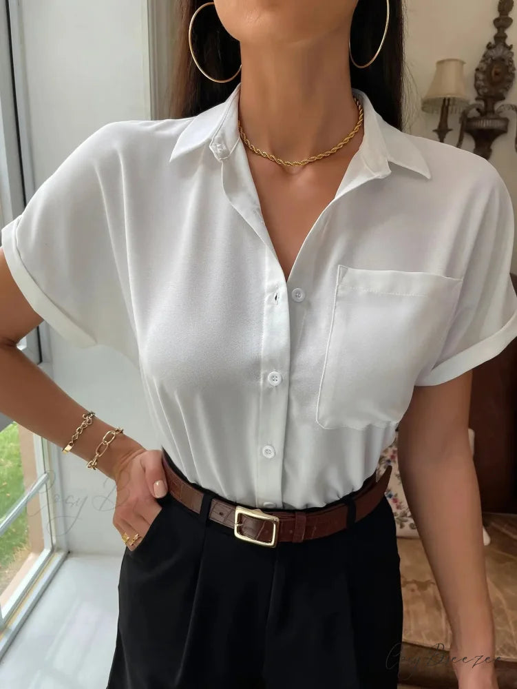 Chiffon Short-Sleeve Relaxed Shirt blouse-250223