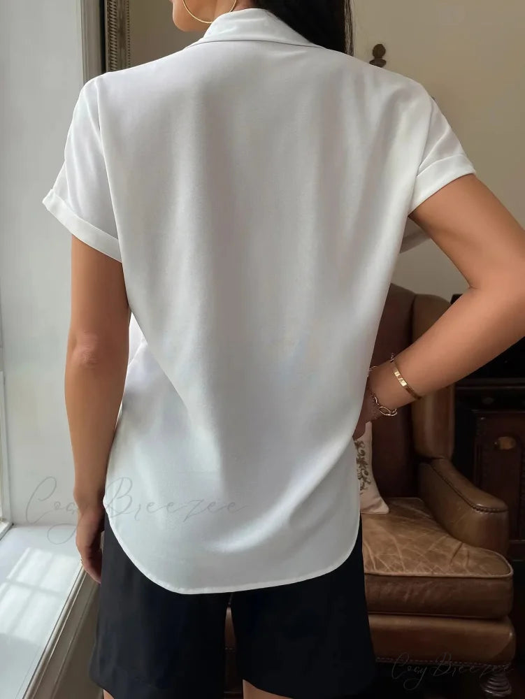 Chiffon Short-Sleeve Relaxed Shirt blouse-250223