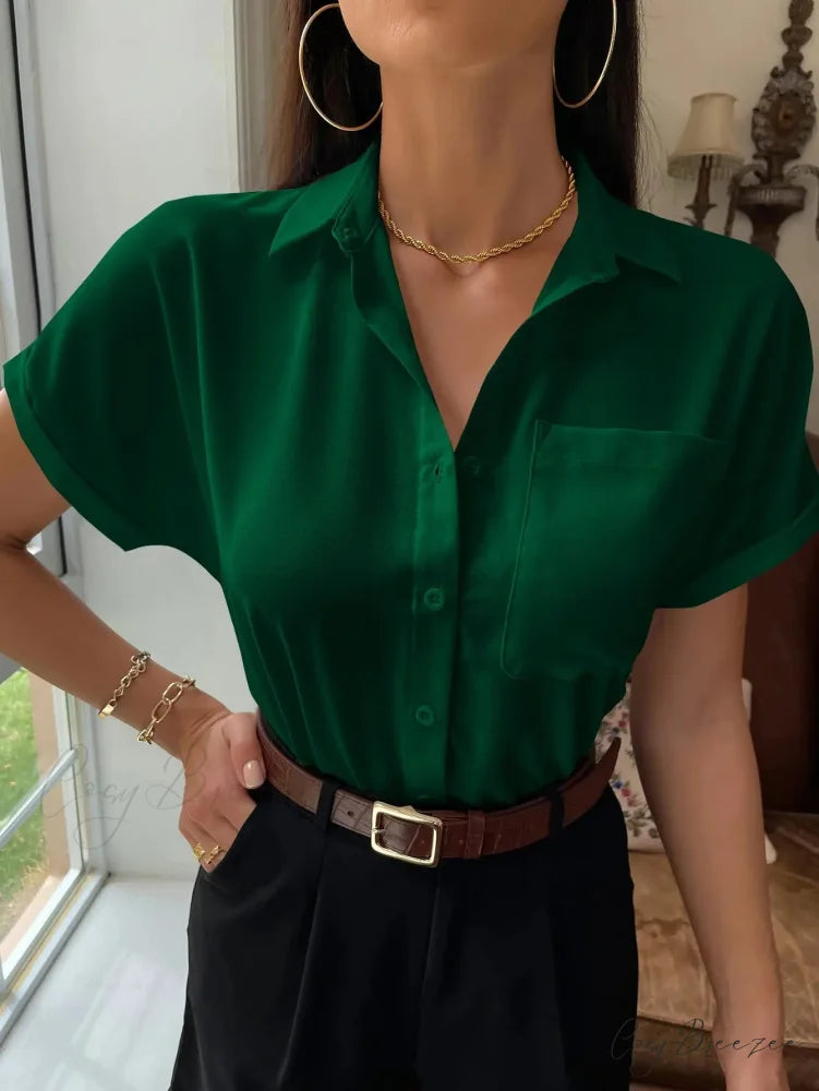 Chiffon Short-Sleeve Relaxed Shirt green / XS blouse-250223