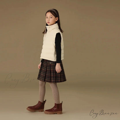 Children’s Retro Plaid Wool Casual Thick Pleated Autumn Winter Skirt