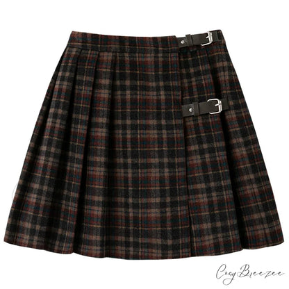 Children’s Retro Plaid Wool Casual Thick Pleated Autumn Winter Skirt Brown / 3T size 100