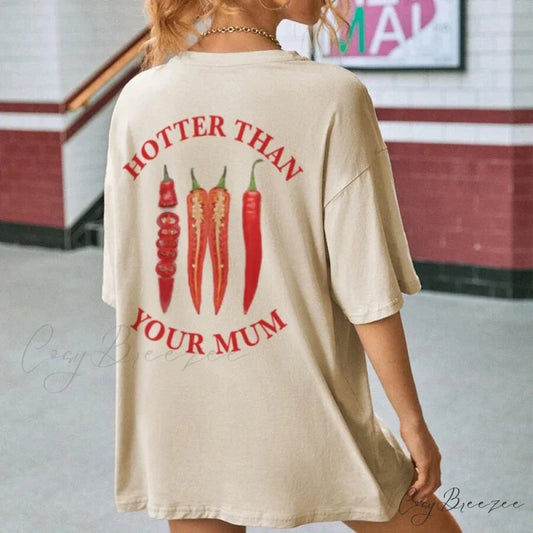 Chili Pepper Back Print T-shirt Khaki / S t-shirt-250223