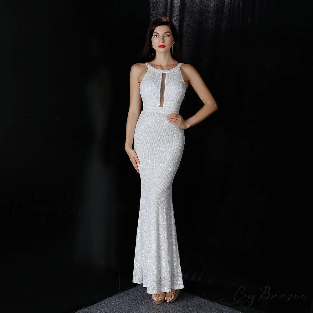 Chloe Formal Collar Charming Slim-Fit Mermaid Dress WHITE / XS