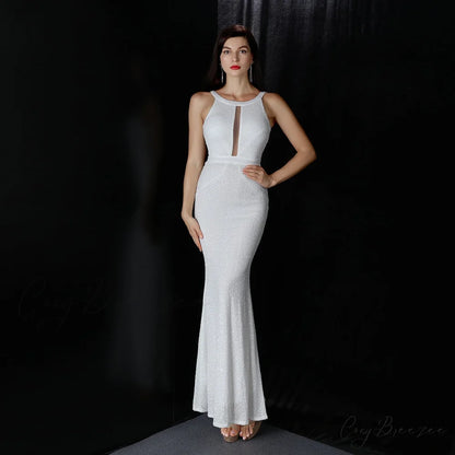Chloe Formal Collar Charming Slim-Fit Mermaid Dress WHITE / XS