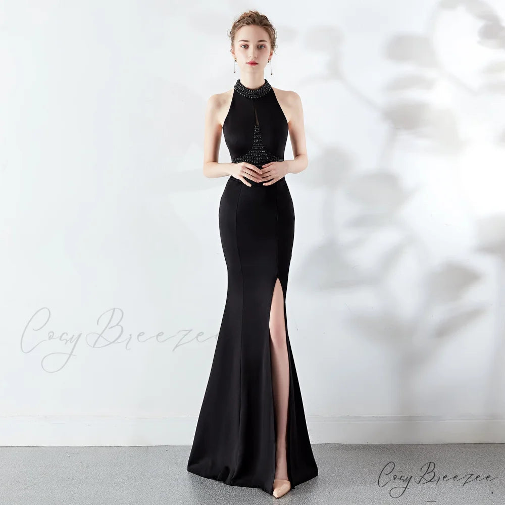 Chloe Formal Hot Charming Stone Collar Stunning Dress BLACK / XS