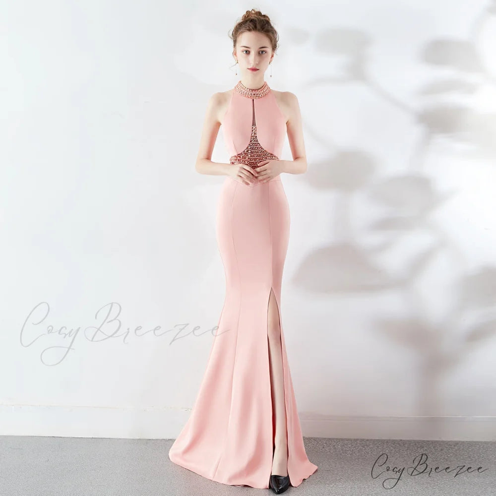 Chloe Formal Hot Charming Stone Collar Stunning Dress PINK / XS
