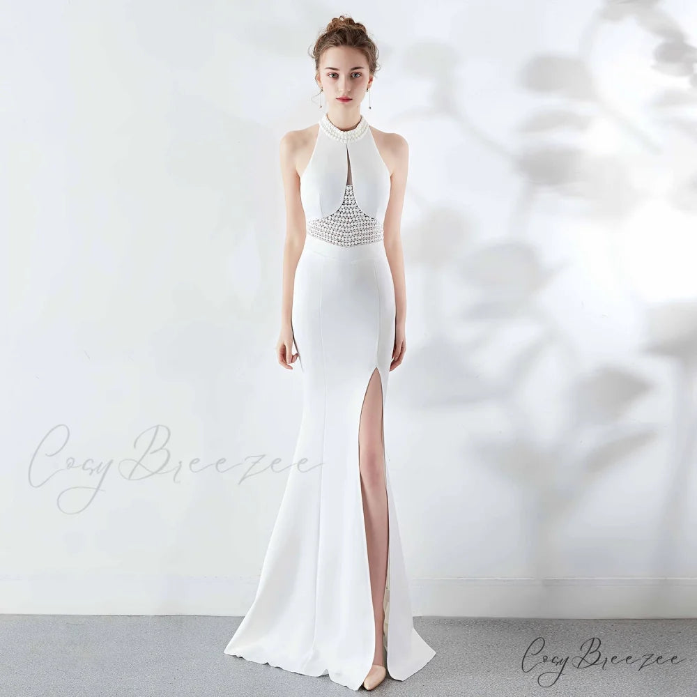 Chloe Formal Hot Charming Stone Collar Stunning Dress WHITE / XS