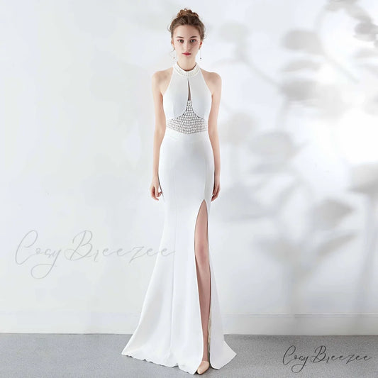 Chloe Formal Hot Charming Stone Collar Stunning Dress WHITE / XS