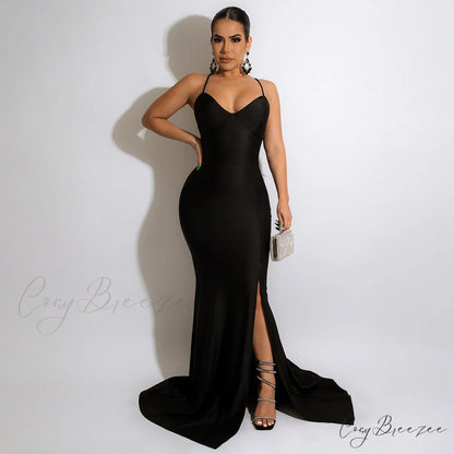 Chloe Lace-Up Stylish Back Formal Dress BLACK / S