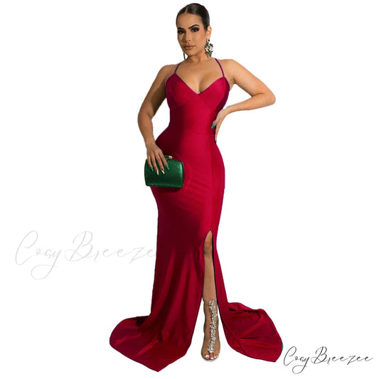 Chloe Lace-Up Stylish Back Formal Dress Claret / S