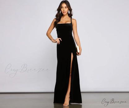Christina Lace-Up Stylish Back Velvet Dress BLACK / XS