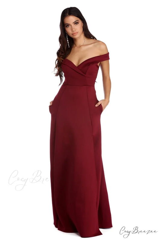Christine Off The Charming Shoulder Ball Gown BURGUNDY / S