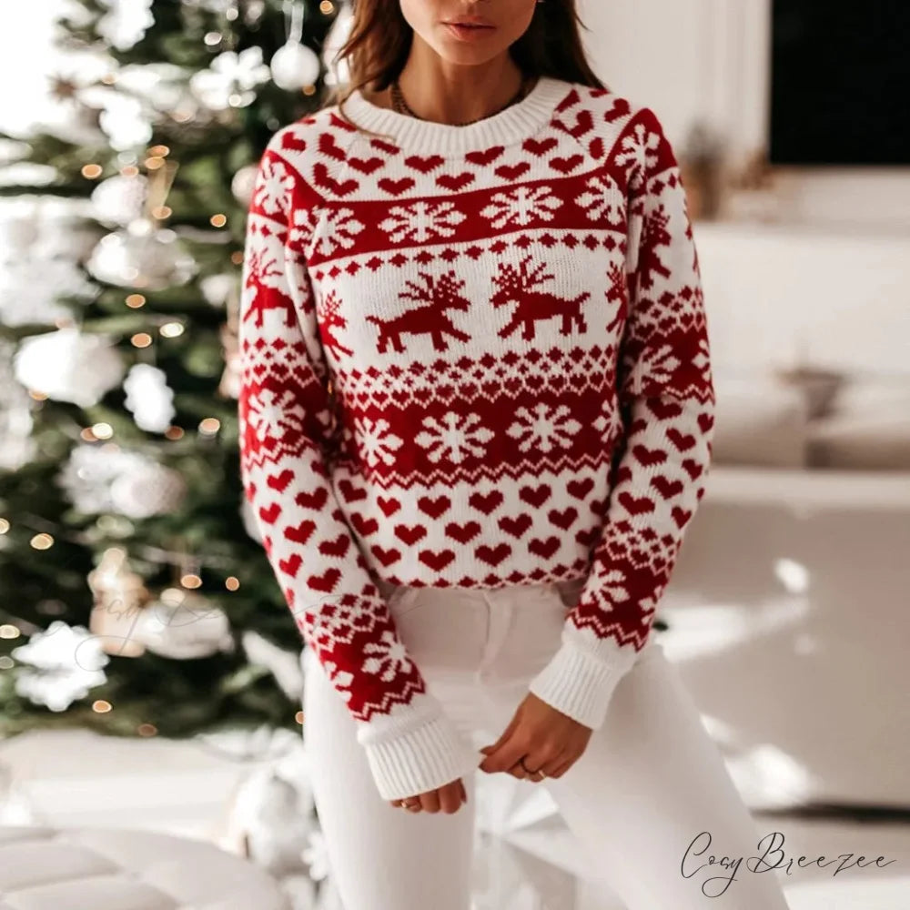 Christmas Cozy Cute Santa Head Print Comfortable Oversized Stylish Sweater