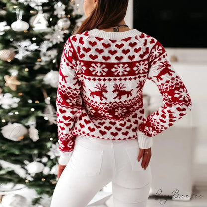 Christmas Cozy Cute Santa Head Print Comfortable Oversized Stylish Sweater