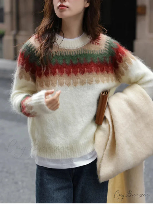 Christmas Red Thick Retro Lazy Wind Sweater swraters-241228