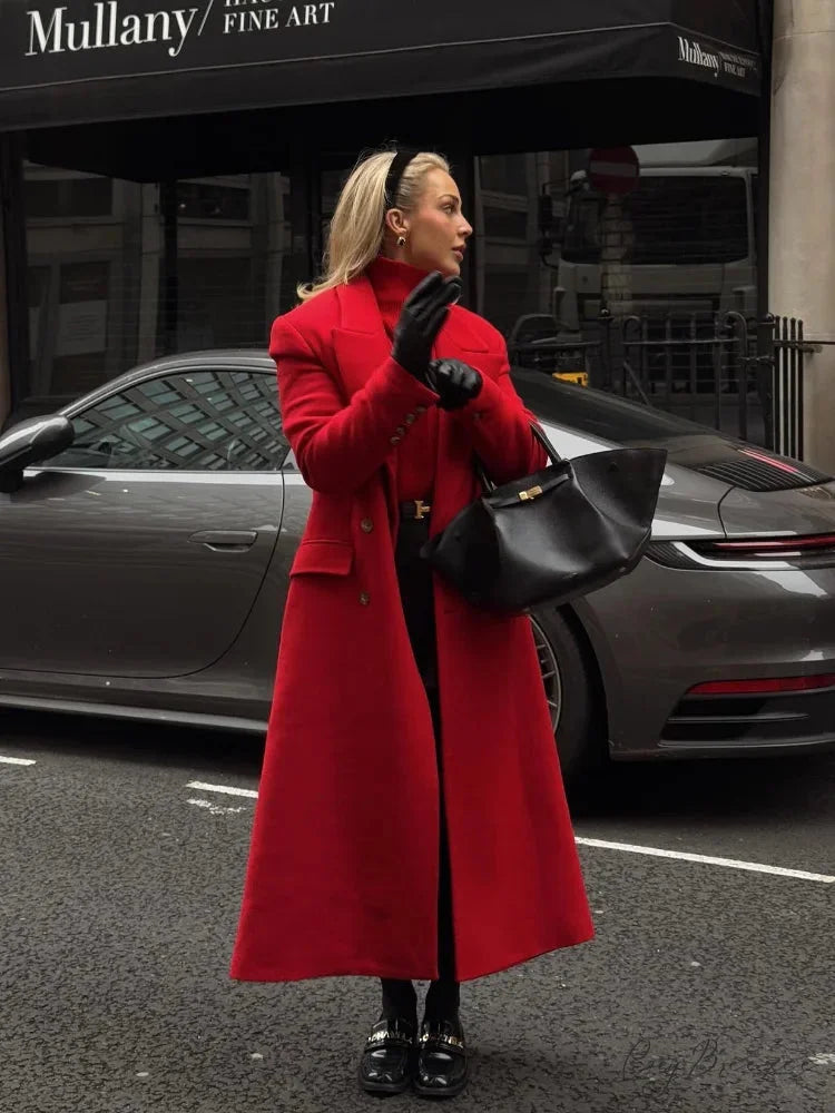 Christmas Red Woolen Coat Red / S