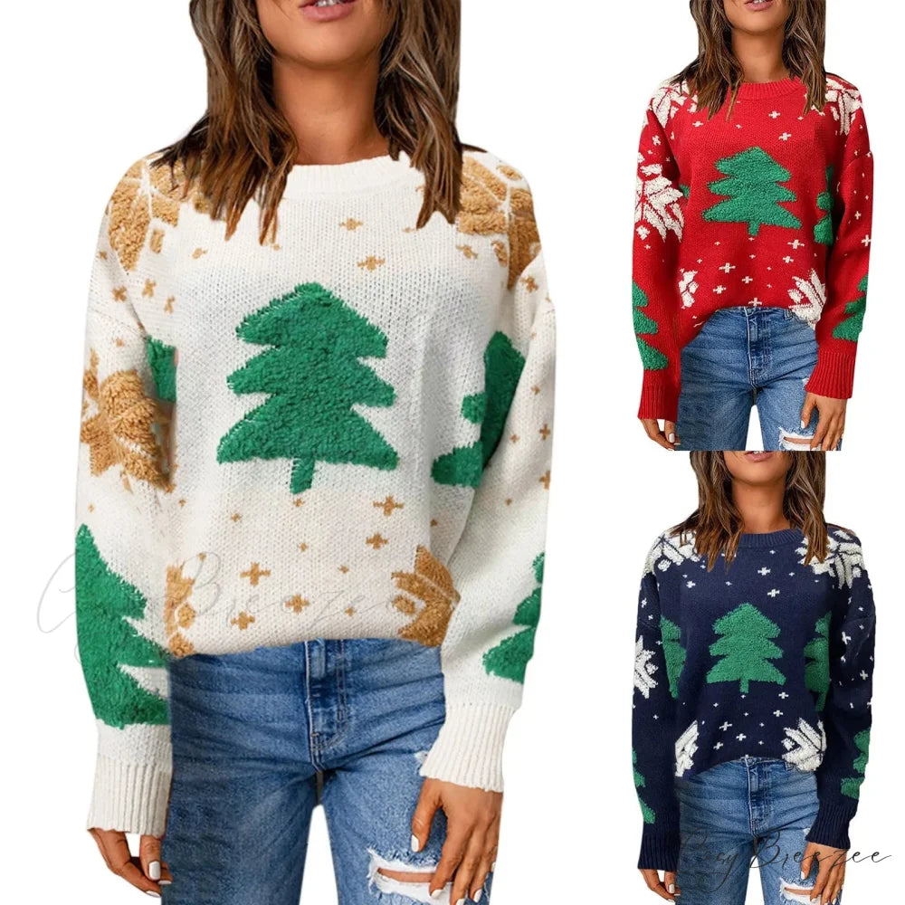 Christmas Vintage Korean Cozy Loose Fashionable Round Neck Comfortable Sweater