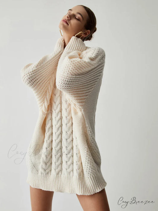 Chunky Cable Graceful Knit Oversized Sweater Off-White / S