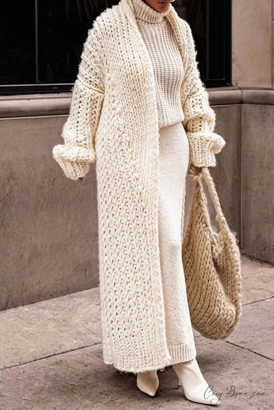 Chunky Knit Cardigan with Openwork Design Beige / S