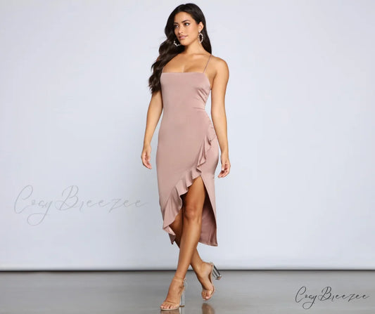 City Chic Stylish Ruffled Midi Dress MAUVE / XS