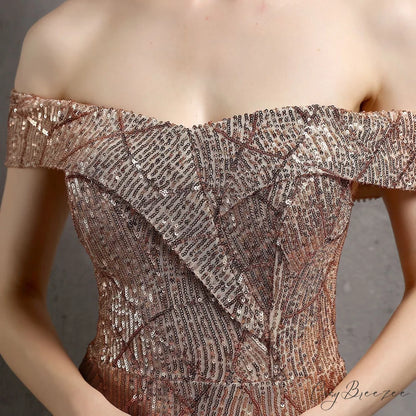 Clara Glitter Off the Graceful Shoulder Split Dress For Prom