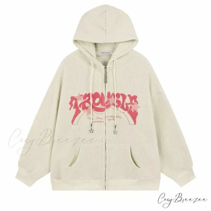 Classic Goth Corduroy Zip-Up Hoodie hoodies-241228