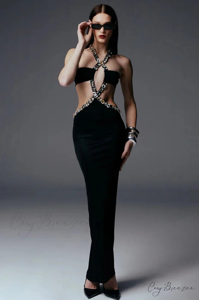 Classic Gothic Strapless Bodycon Beaded Prom Dress black / XS promdress-250223