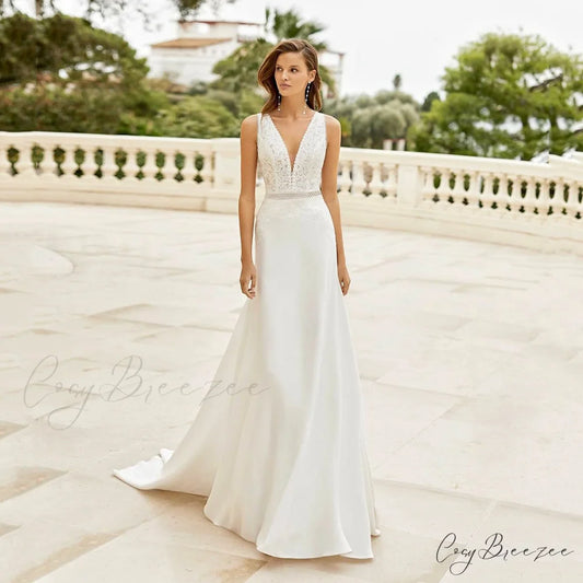 Classic Lace Slim Wedding Dress lvory white / 2 weddingdress-250223