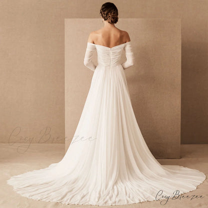Classic Off-Shoulder Outdoor Wedding Dress weddingdress-250223