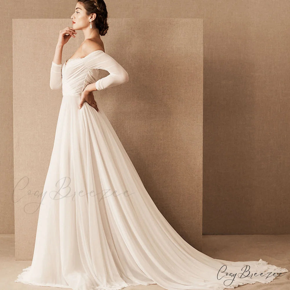Classic Off-Shoulder Outdoor Wedding Dress White / XS weddingdress-250223