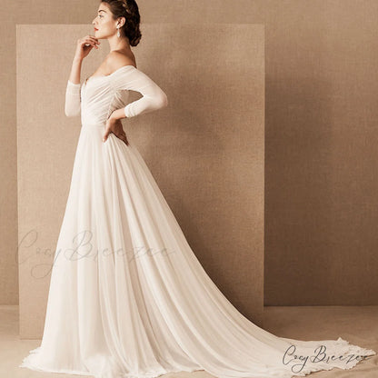 Classic Off-Shoulder Outdoor Wedding Dress White / XS weddingdress-250223