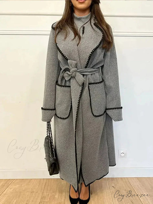 Classic Patchwork Belted Wool Coat GRAY / S overcoats-241228