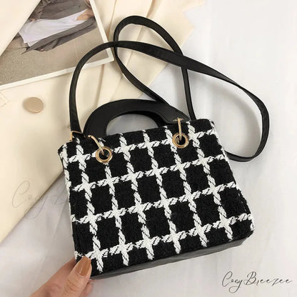 Classic Plaid Woolen Luxury Designer Crossbody Clutch Black / 15X19X9cm handbag-250126