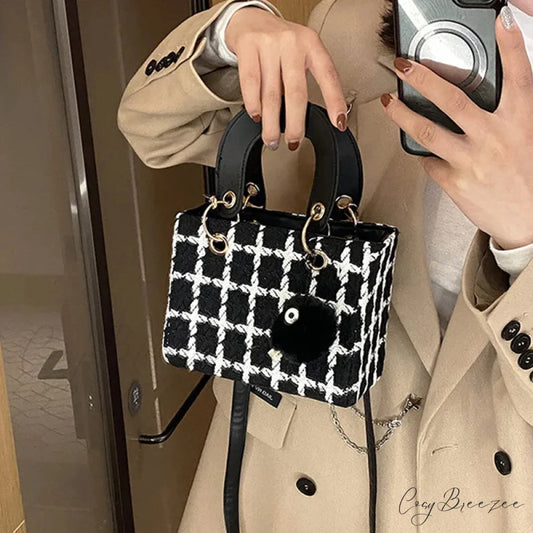 Classic Plaid Woolen Luxury Designer Crossbody Clutch handbag-250126