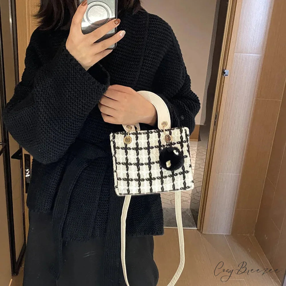 Classic Plaid Woolen Luxury Designer Crossbody Clutch handbag-250126