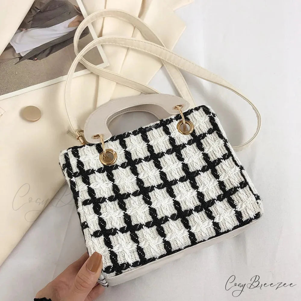 Classic Plaid Woolen Luxury Designer Crossbody Clutch White / 15X19X9cm handbag-250126
