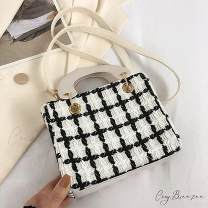 Classic Plaid Woolen Luxury Designer Crossbody Clutch White / 15X19X9cm handbag-250126