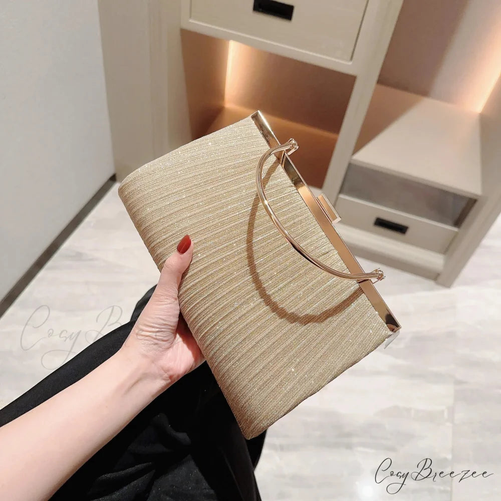 Classic Pleated Evening Bag Sparkling Party Prom Handbag Dress Purse clutchbag-250126