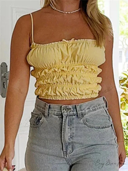 Classic Ruched Solid Bow Slim Crop Top croptop-250126