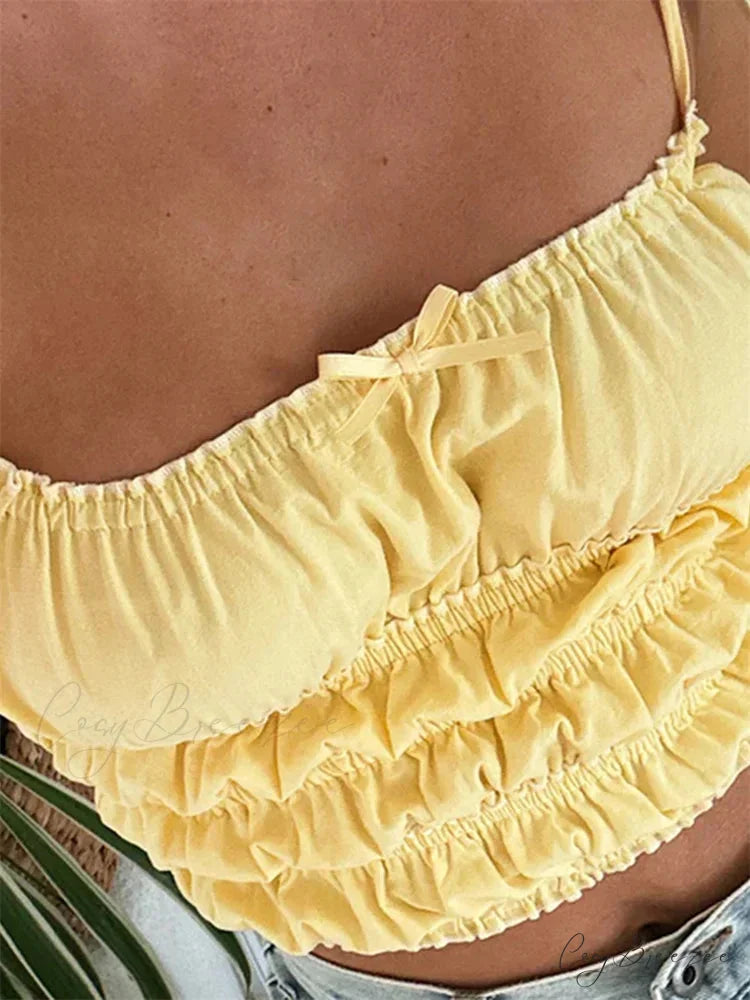 Classic Ruched Solid Bow Slim Crop Top croptop-250126