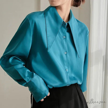 Classic Satin Silk Turn Down Collar Blouse blouse-250223