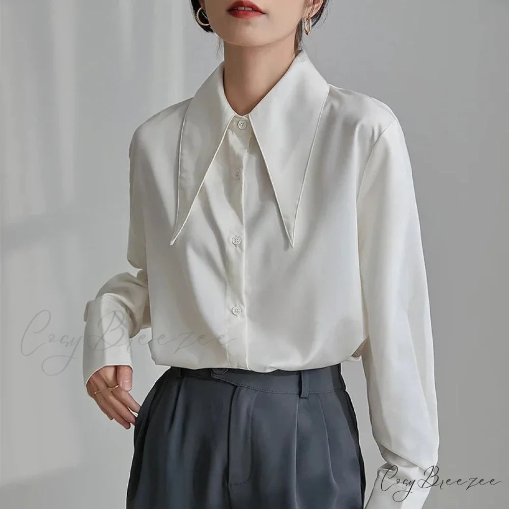 Classic Satin Silk Turn Down Collar Blouse blouse-250223