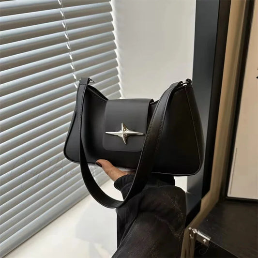 Classic Y2K Vintage PU Leather Bag Black shoulder-250126