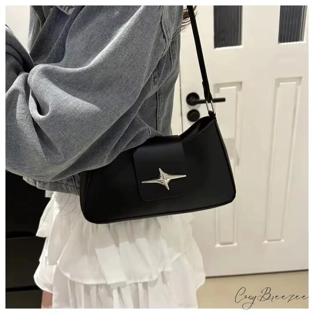 Classic Y2K Vintage PU Leather Bag Black shoulder-250126