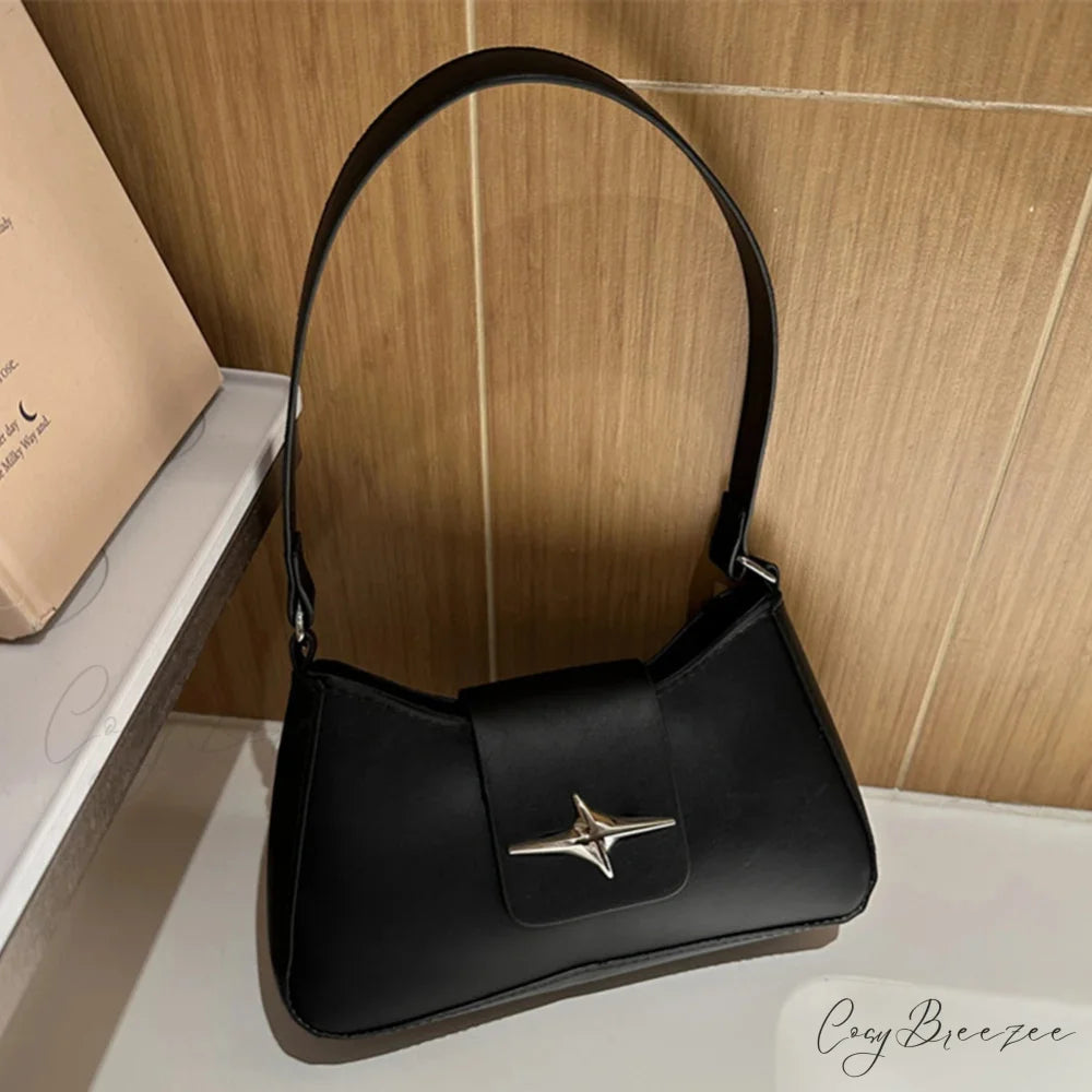 Classic Y2K Vintage PU Leather Bag Black shoulder-250126