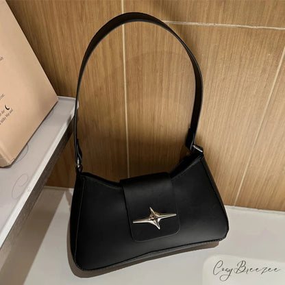 Classic Y2K Vintage PU Leather Bag Black shoulder-250126