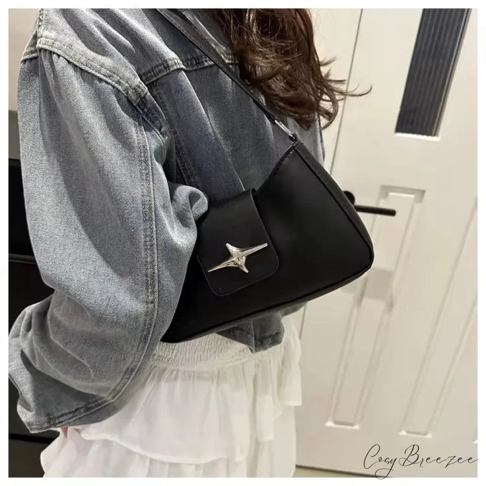 Classic Y2K Vintage PU Leather Bag Black shoulder-250126