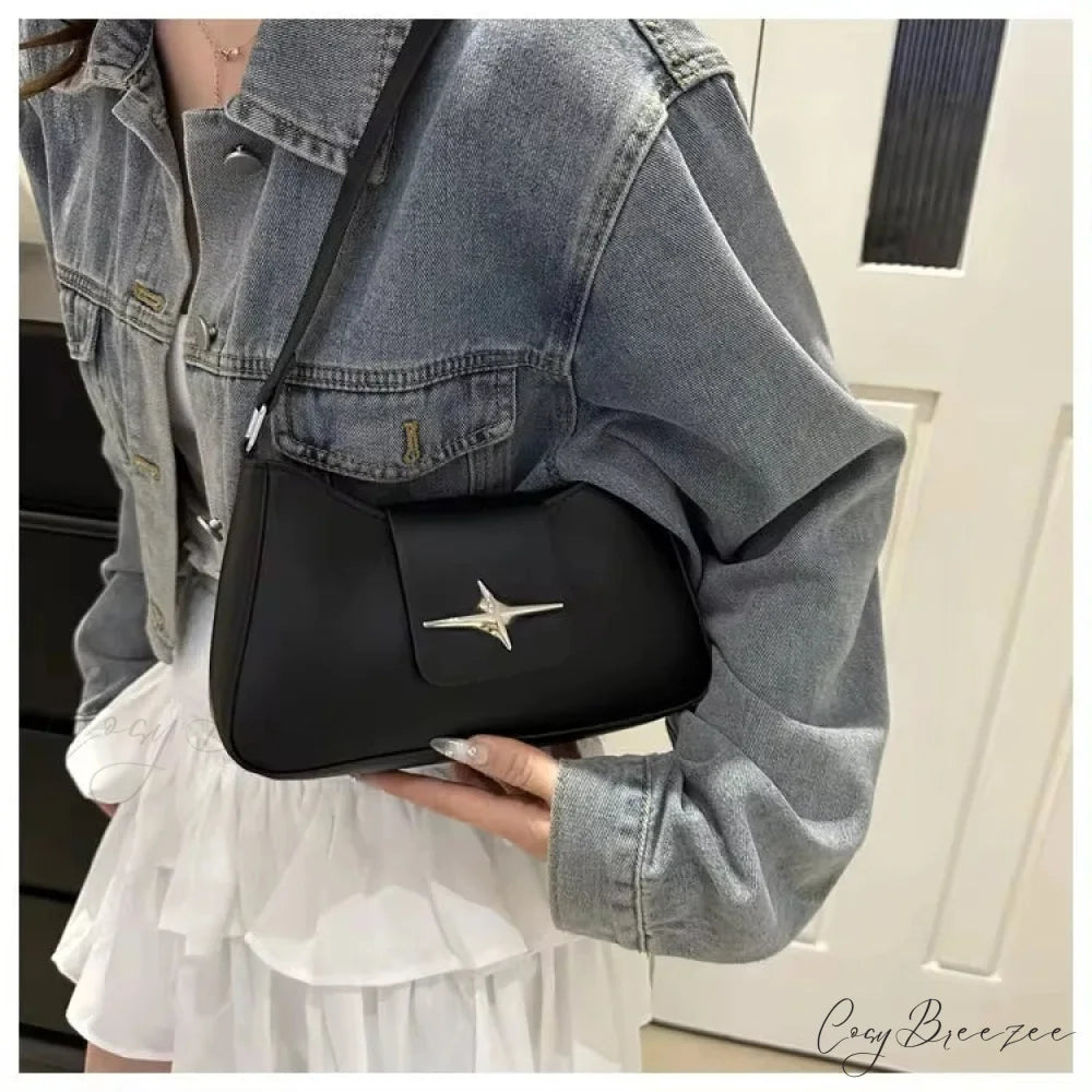 Classic Y2K Vintage PU Leather Bag Black shoulder-250126