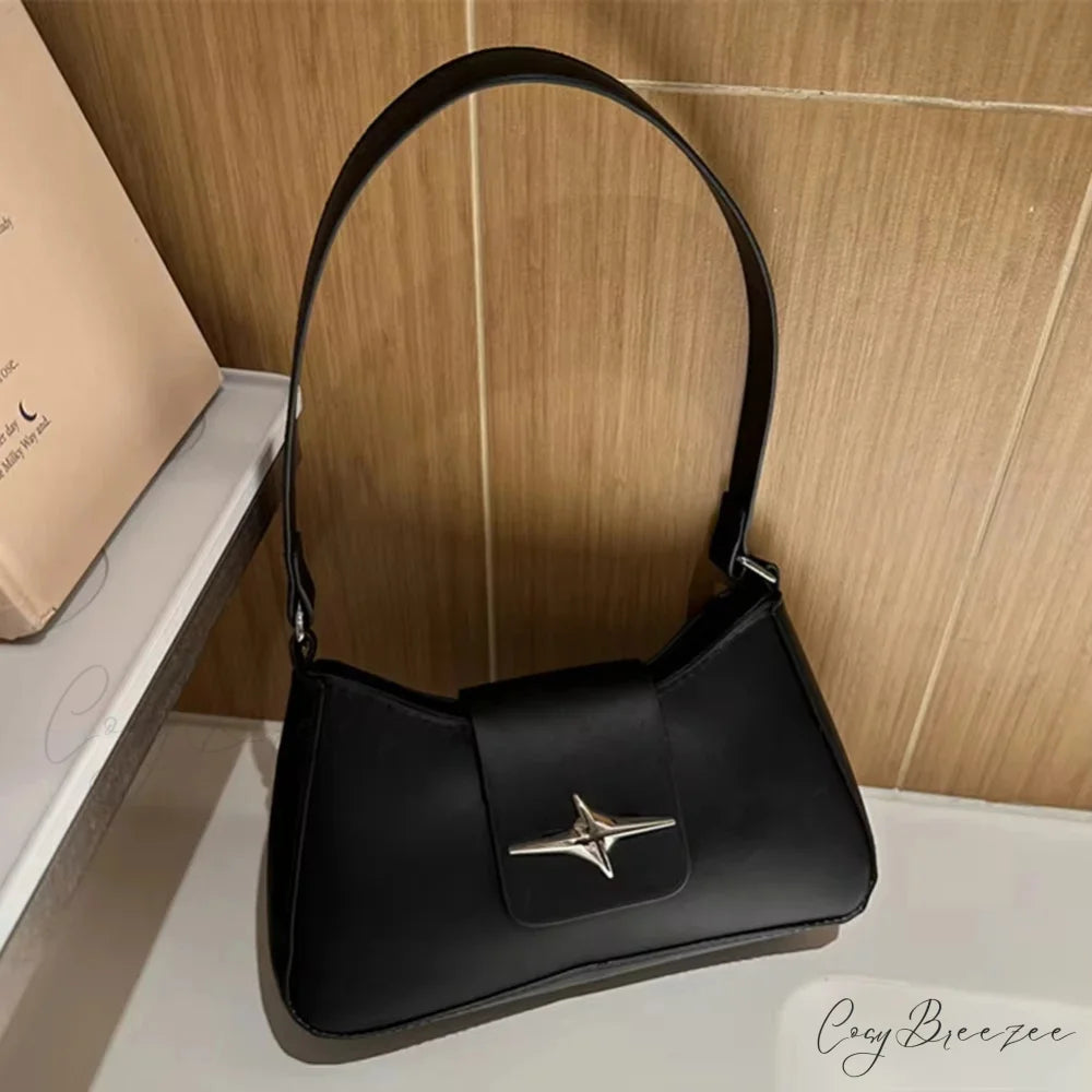 Classic Y2K Vintage PU Leather Bag Black shoulder-250126